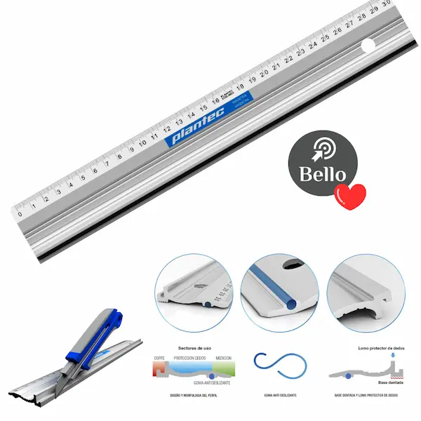 Regla de aluminio con perfil de corte Plantec 60 cm.
